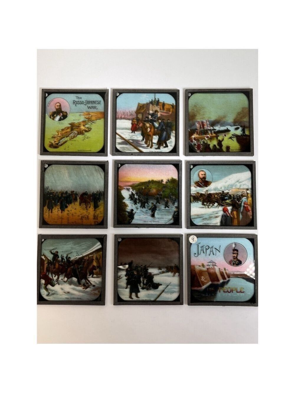 Set Of 9 Magic Lantern Glass Slides The Russo - Japanese War Coloured * Read